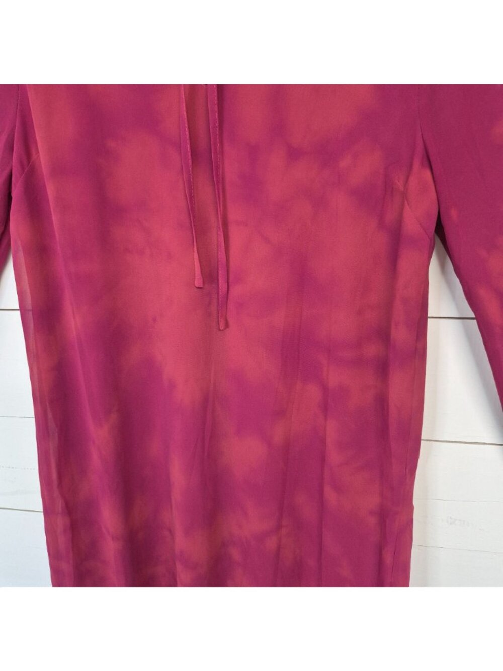 Umgee Womens Pink Tie-Dye Dress W/ Crochet Sleeve Detail Bell Sleeves & Front Ti - Picture 4 of 8